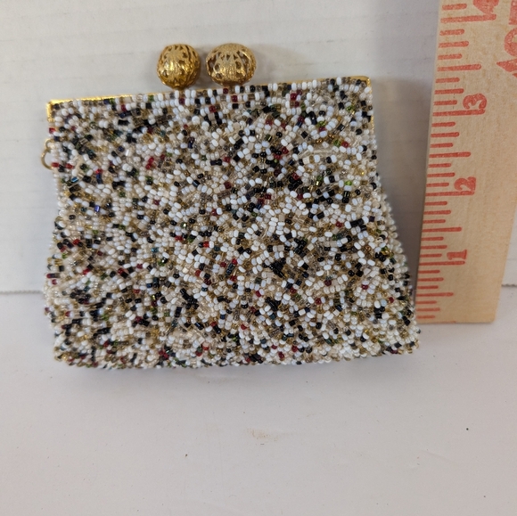 Vintage 1950\'s  Beaded Key Chain Mini Bag Mosaic Style Of Beads